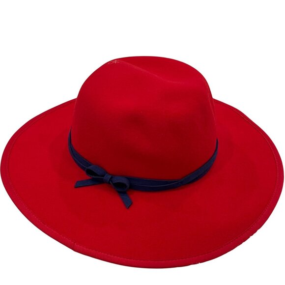 Janie and Jack Red Wide Brim Hat Blue Trim for Girls NWT 4-5 - Picture 1 of 2